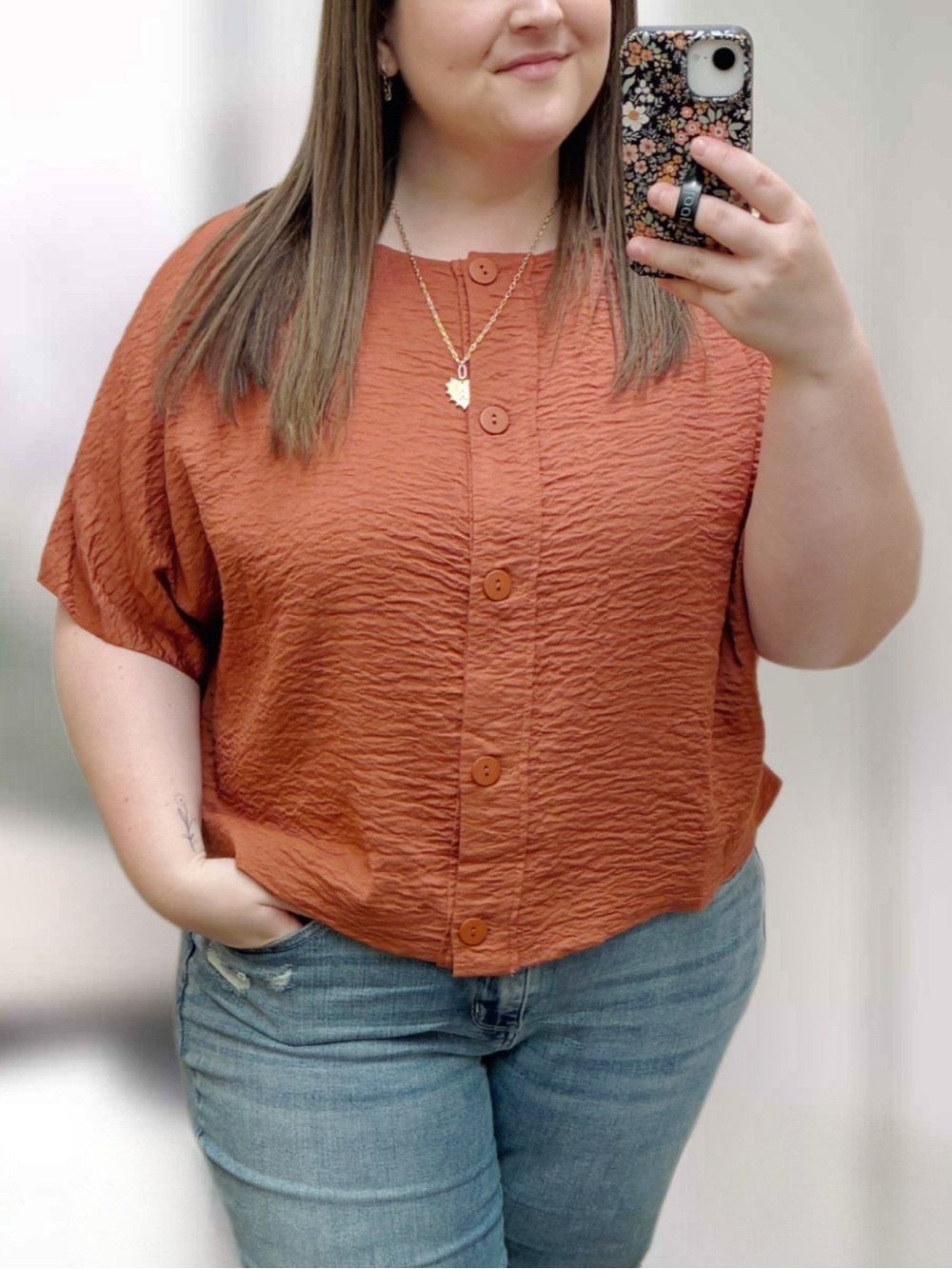 🆕 XL Nordstrom Adrianna Papell - Women's Relaxed Textured Top in Terracotta Tile
